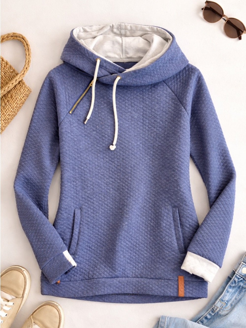 Ampersand Ave Hoodie Pullover Quilted Cowl Neck Athleisure Cozy Blue XL B99